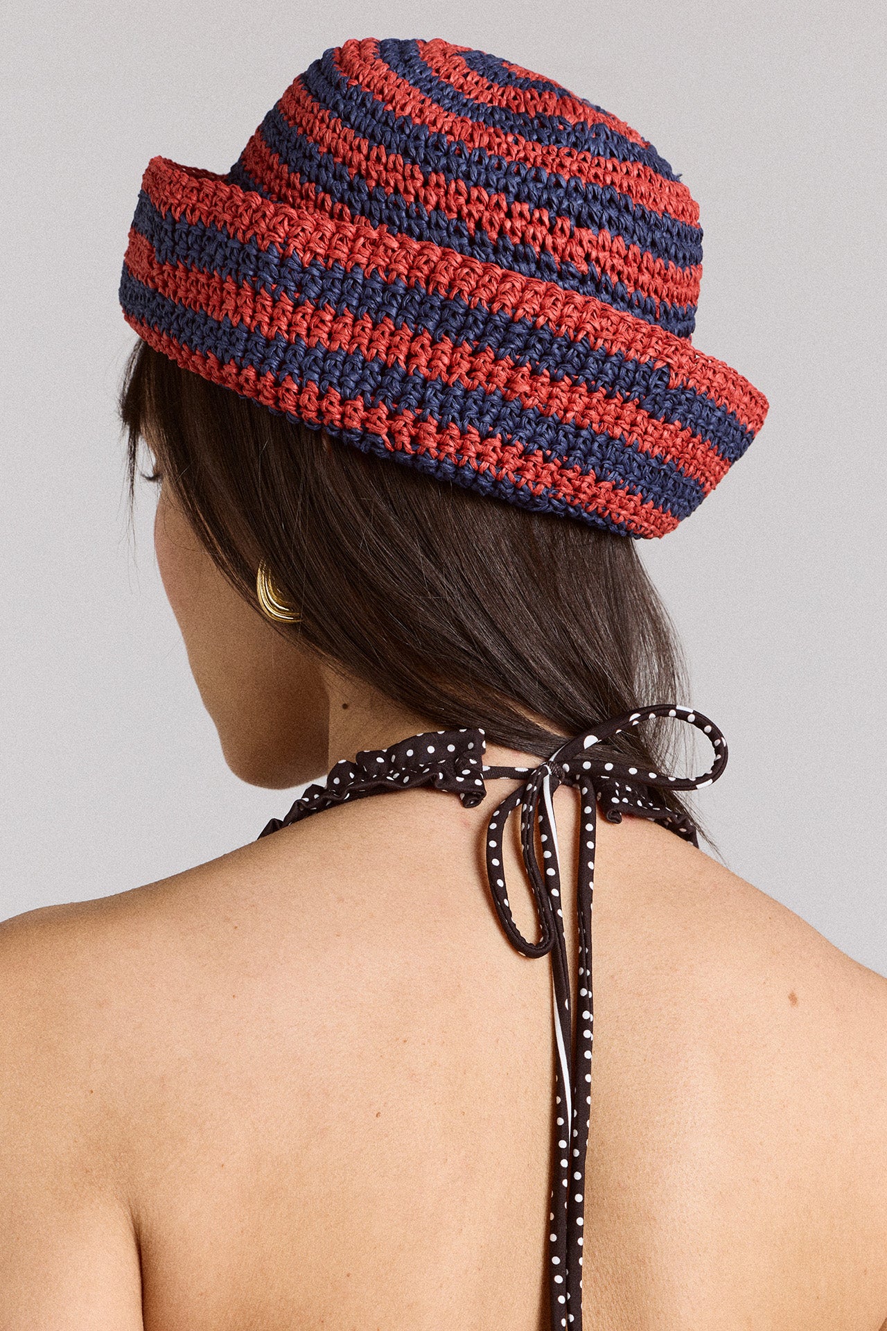 Raffia Sailor Hat - Red & Navy Stripe - Image 5