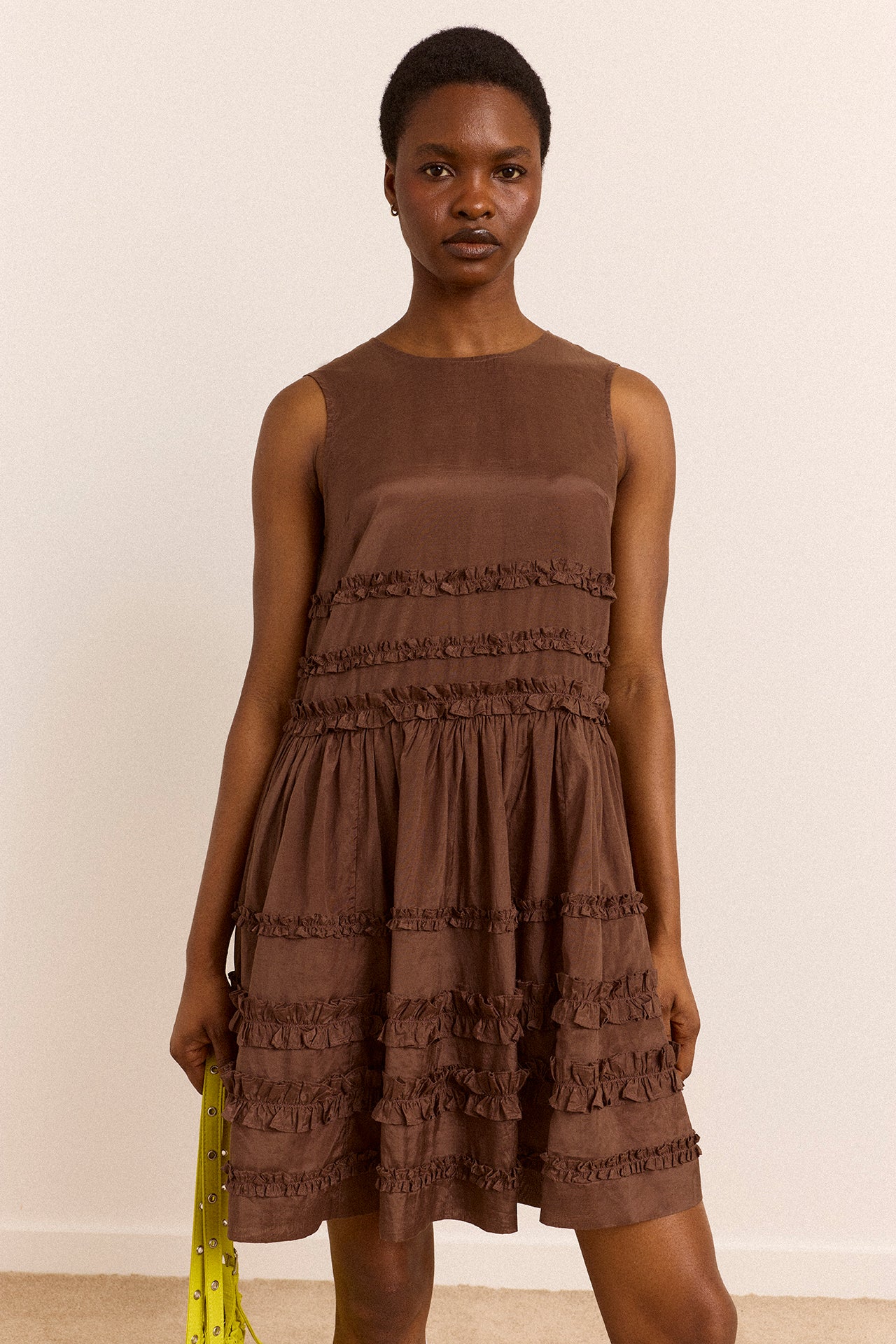Reed Ruffle Mini Dress - Sheer Choc - Image 3