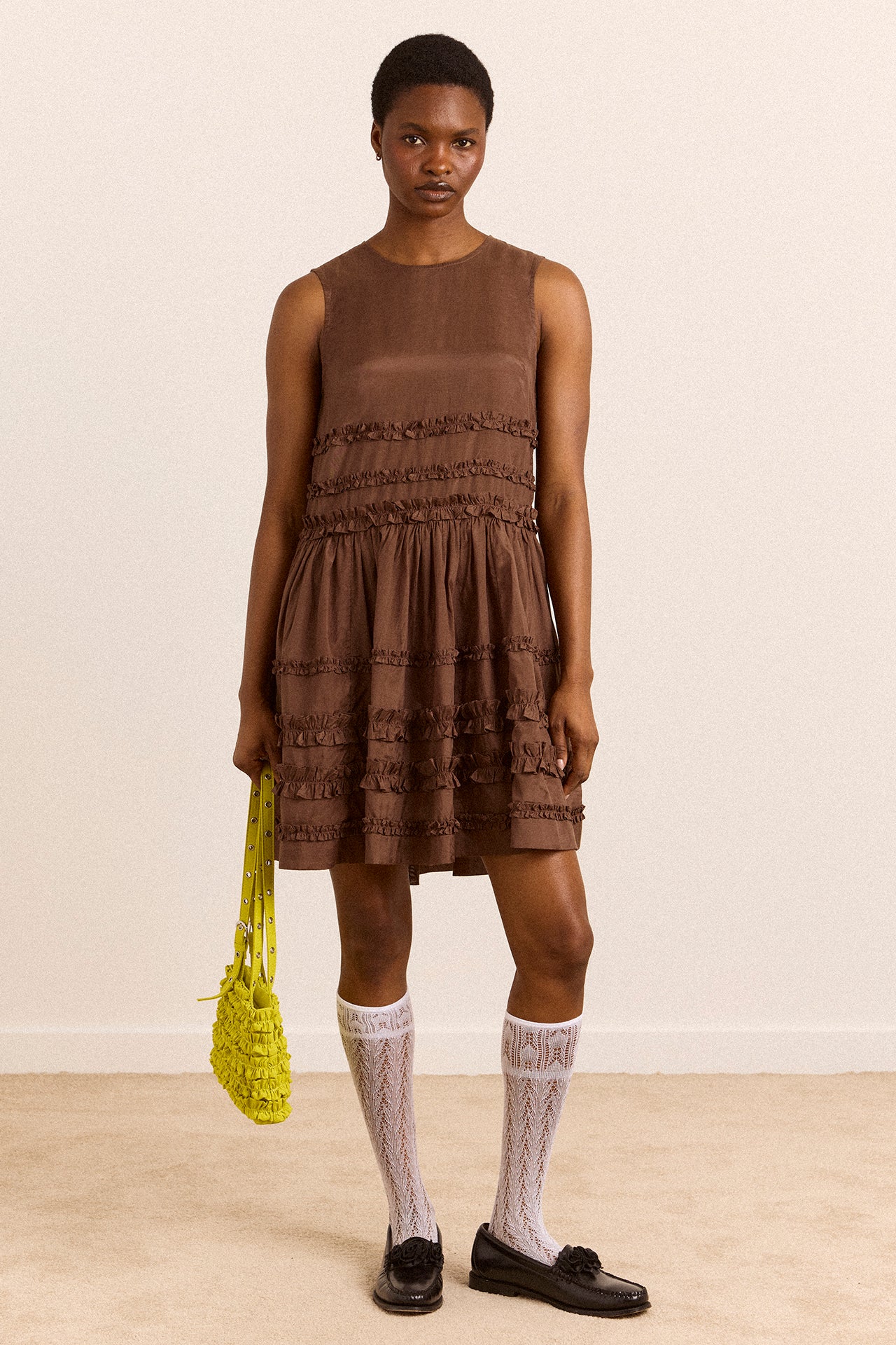 Reed Ruffle Mini Dress - Sheer Choc - Image 4