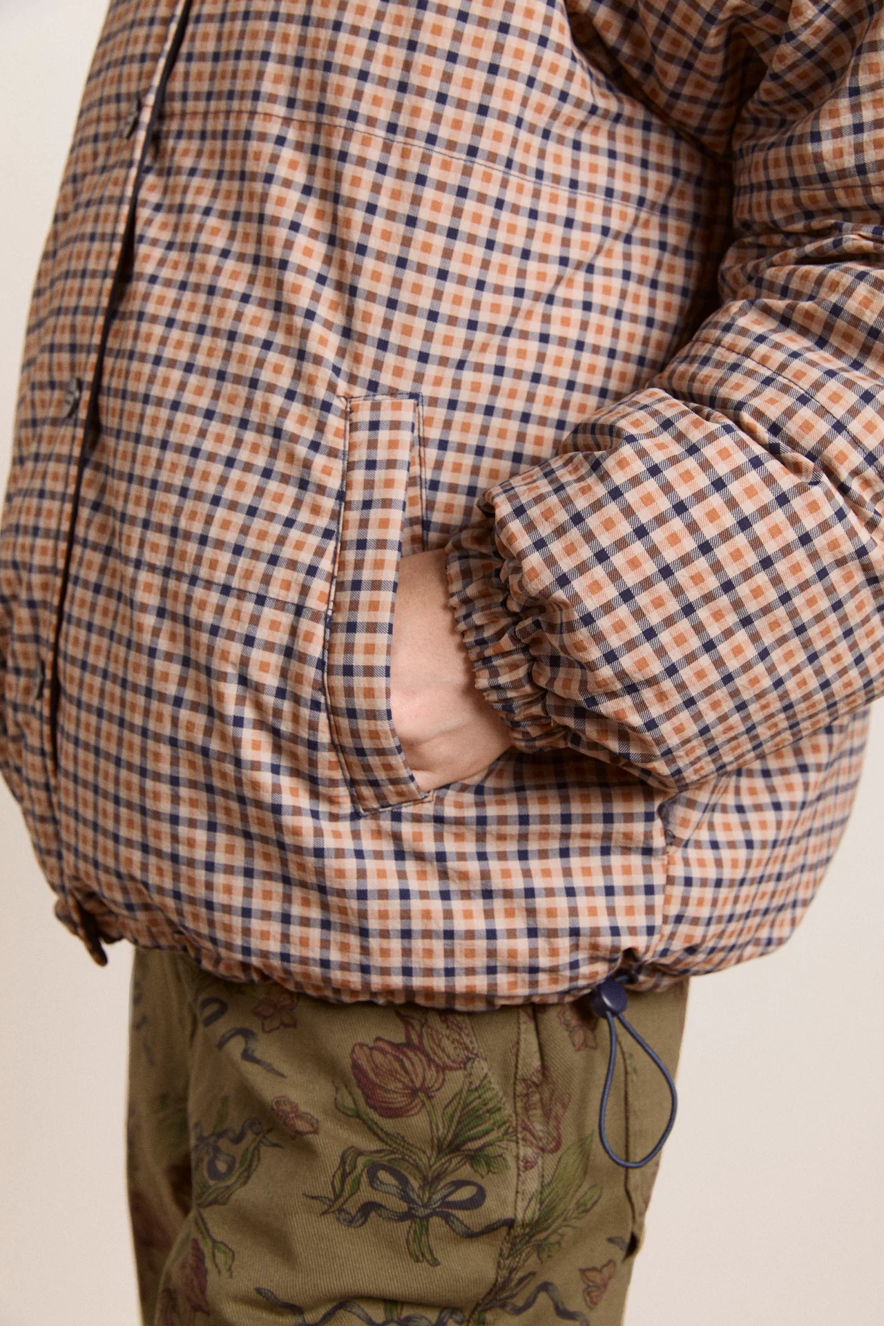 Reversible Opal Puffer - Navy & Check - Image 15