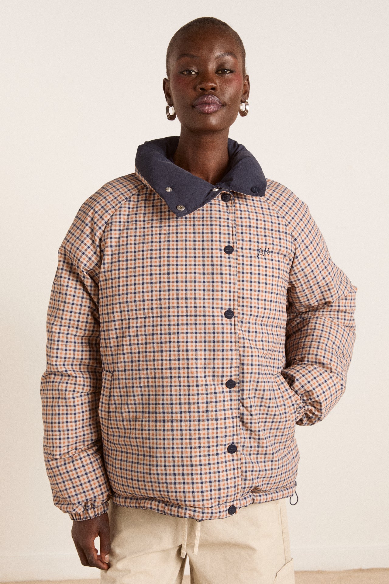 Reversible Opal Puffer - Navy & Check - Image 2