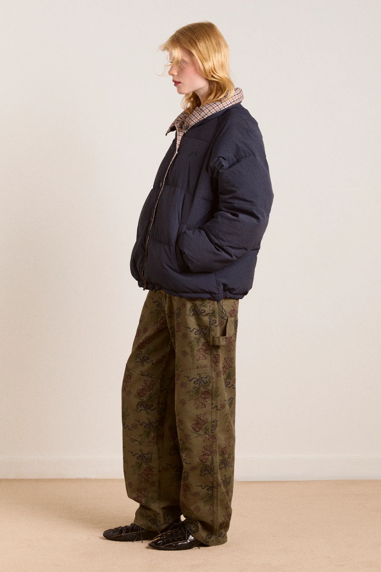 Reversible Opal Puffer - Navy & Check - Image 4