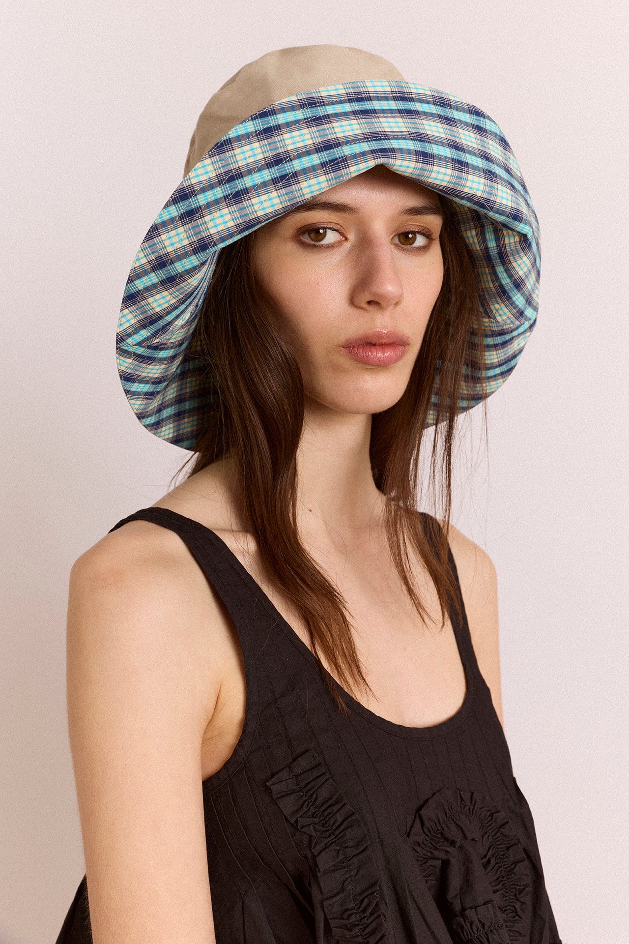 Reversible Sun Hat - Tomboy Check & Stone - Image 3