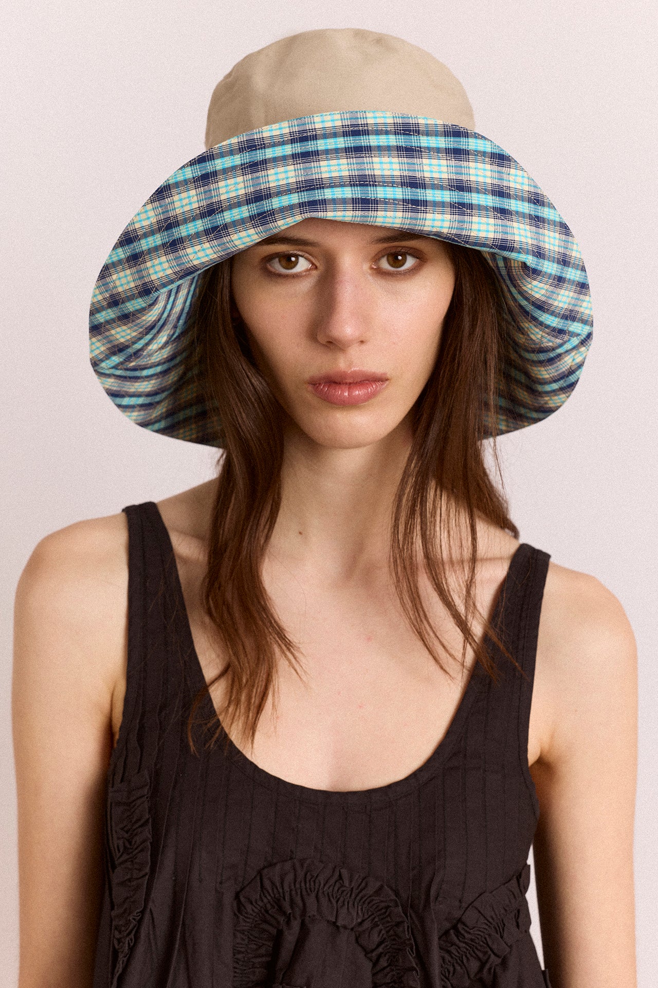 Reversible Sun Hat - Tomboy Check & Stone - Image 4