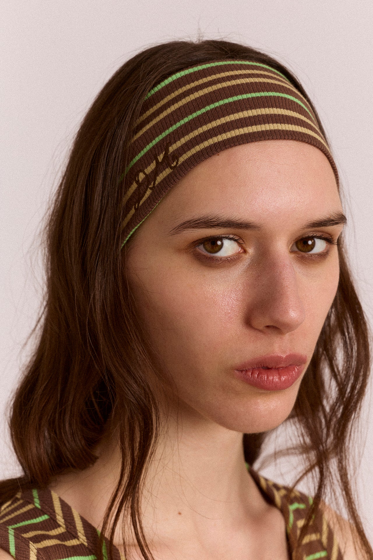 Ribbed Headband- Brown Stripe