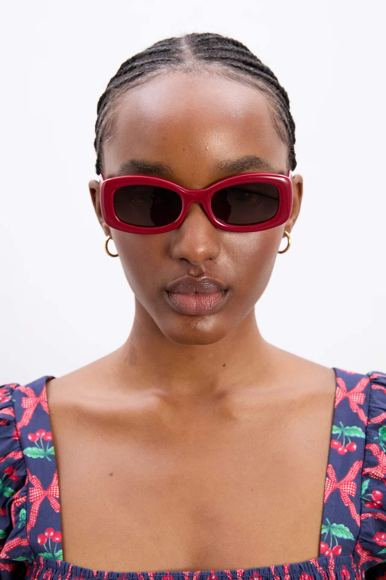 Round Square Sunglasses With Charm Detail - Red - Image 2