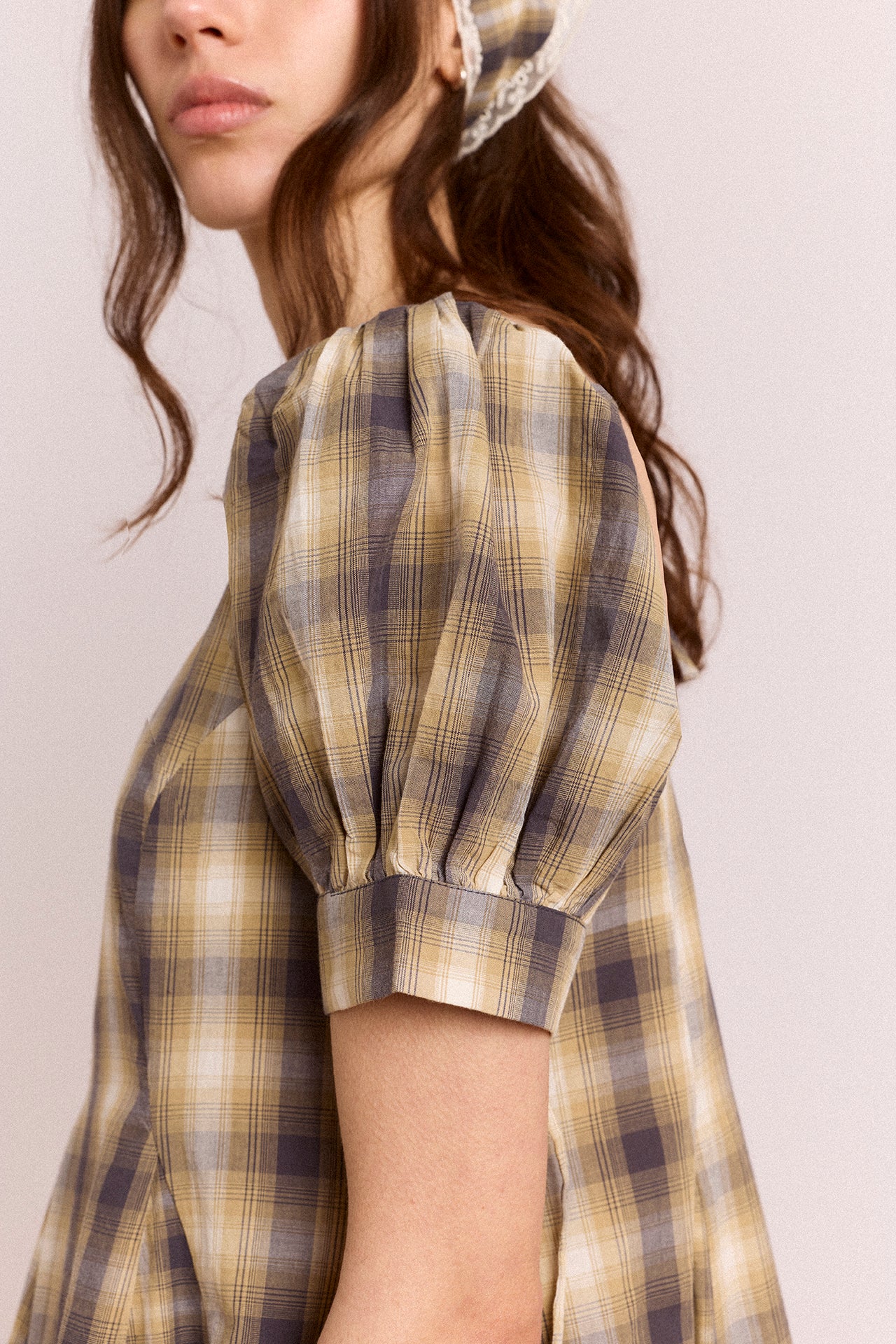 Sabina Mini Godet Dress - Cardamon Mix Check - Image 8