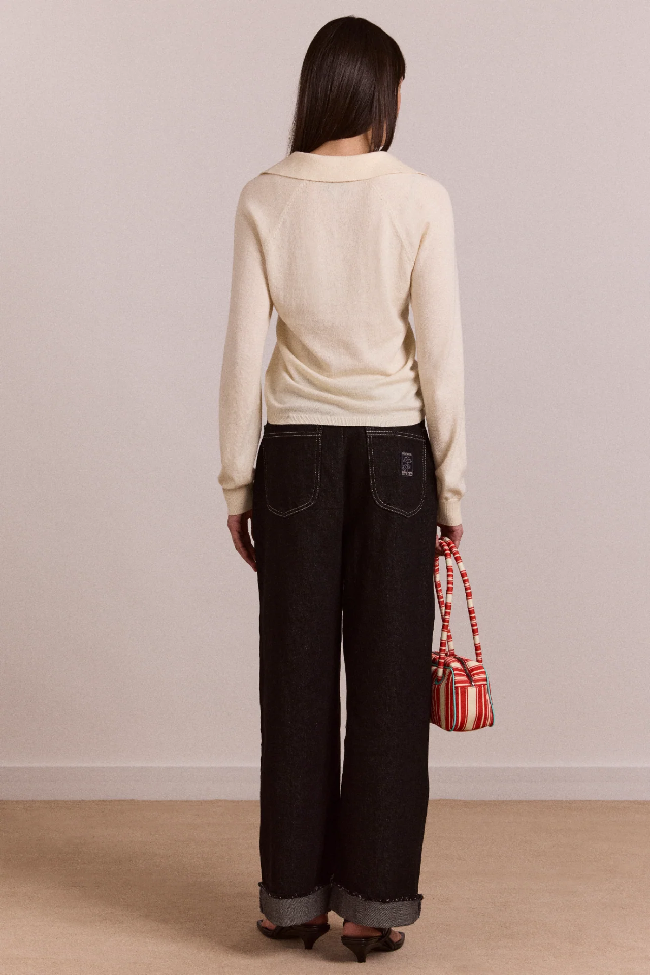 Silvia Cotton Merino Blend Button Knitted Top - Cream - Image 4