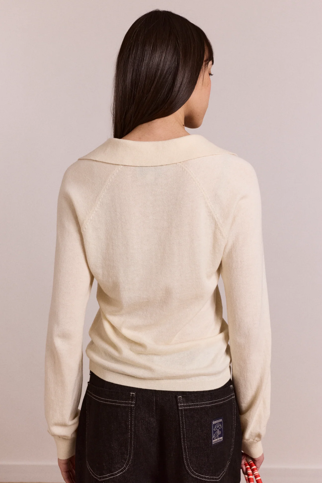 Silvia Cotton Merino Blend Button Knitted Top - Cream - Image 6