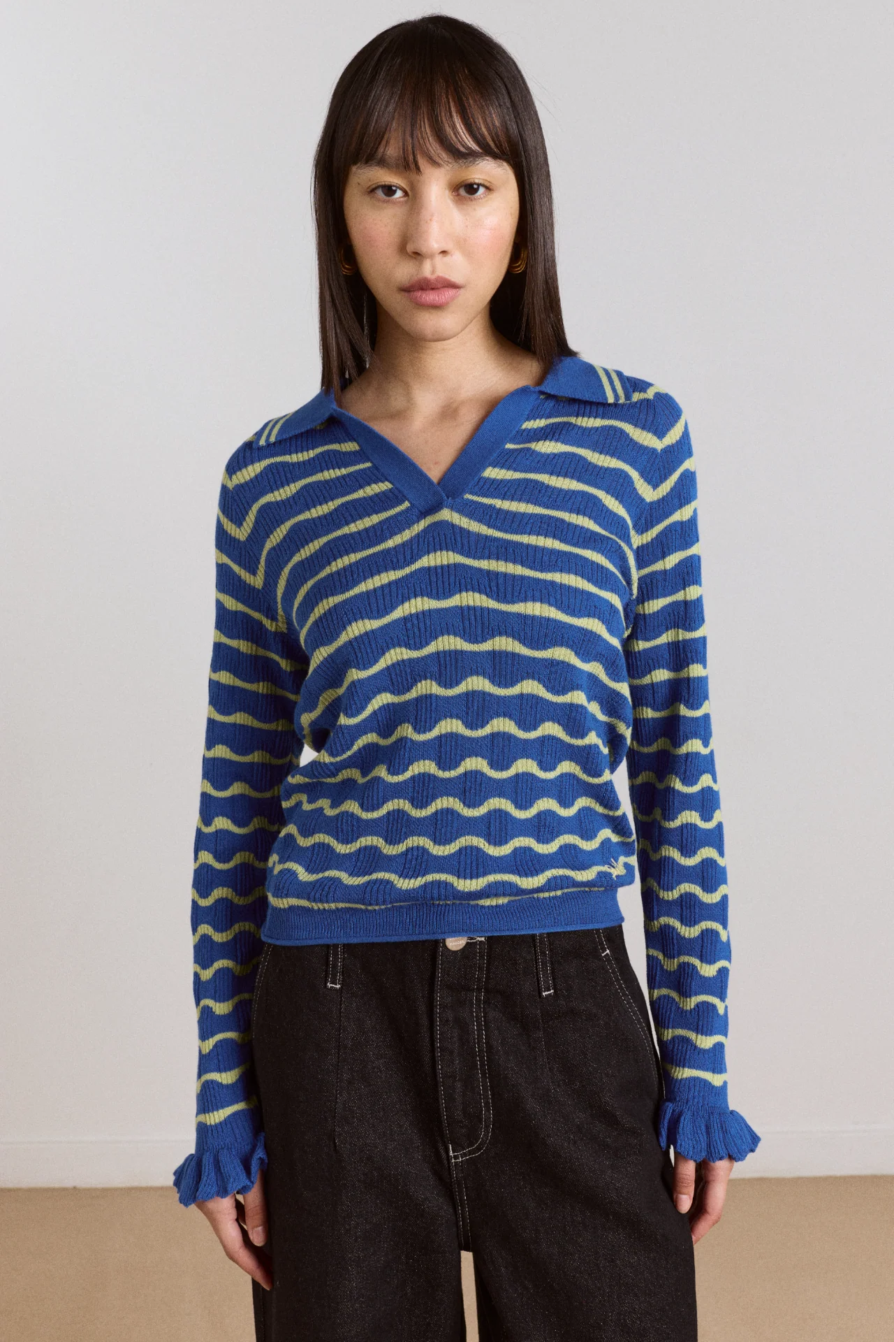 Silvia Polo Knitted Top - Blue Mint