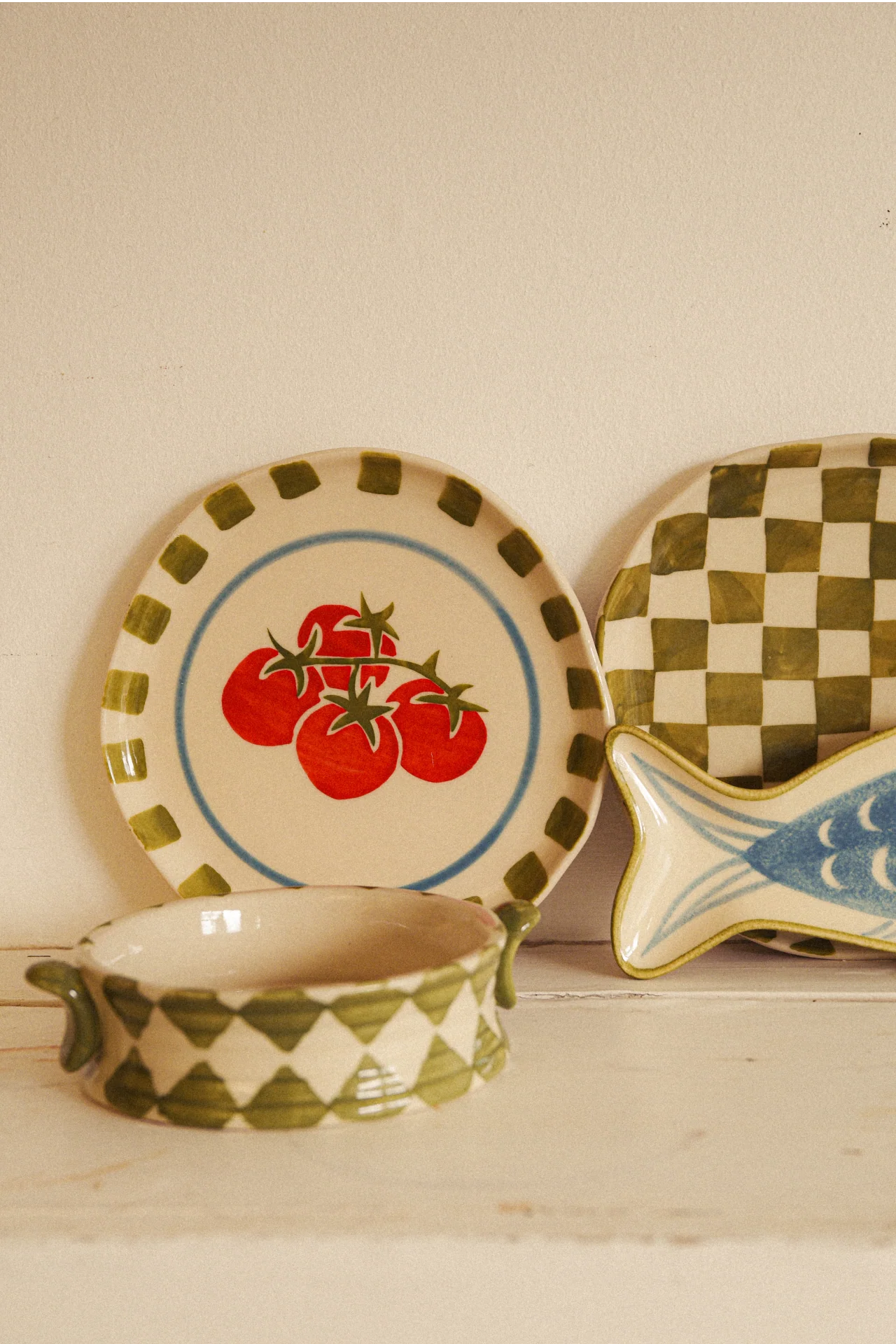 Hand Painted Small Side Plate Set Of 2 Tomato/Check - Image 13