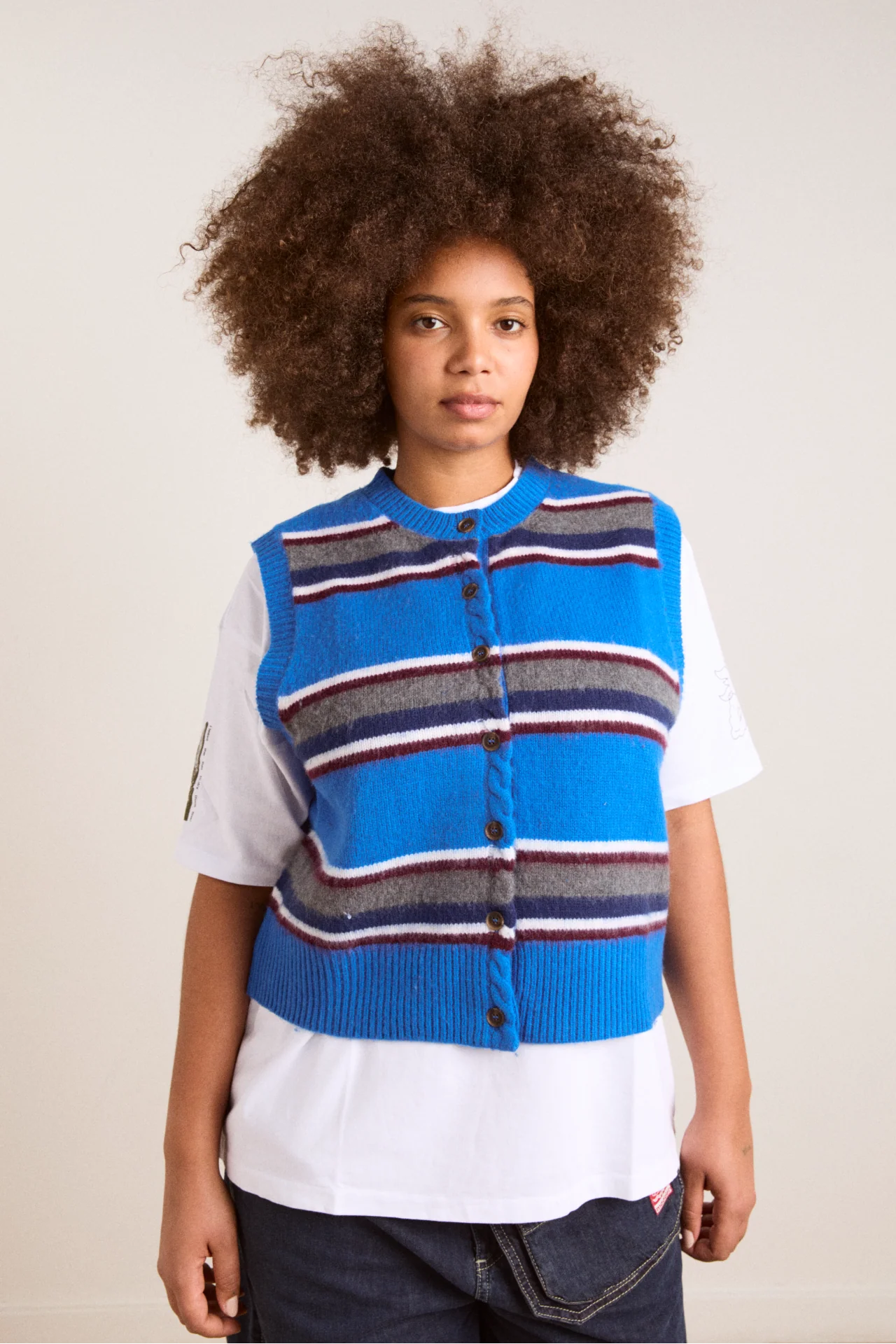 Sofie Merino Wool Vest - Blue Stripe - Image 2