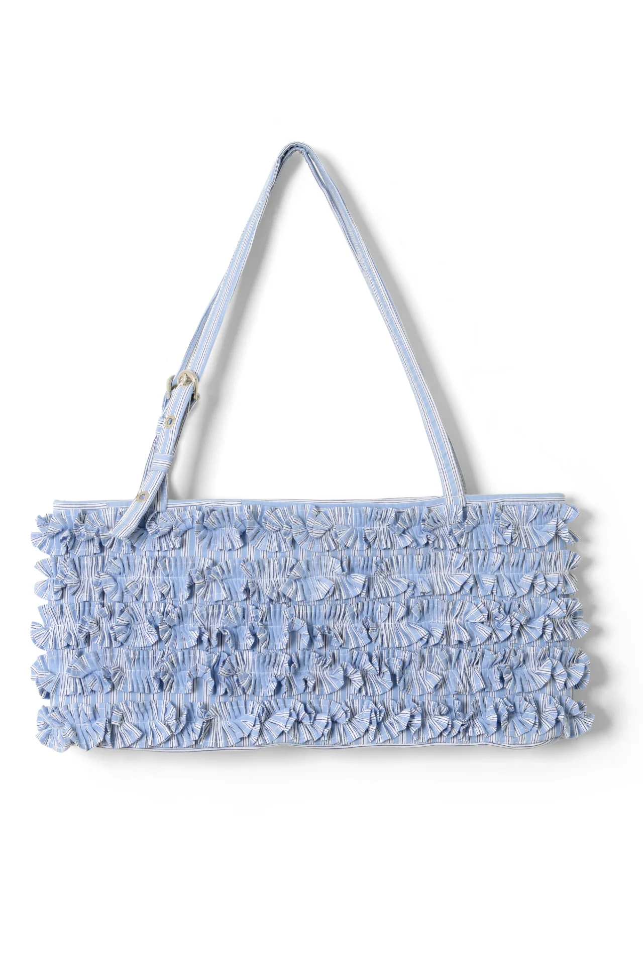 Sophia Ruffle Baguette Bag - Blue Business Stripe - Image 5