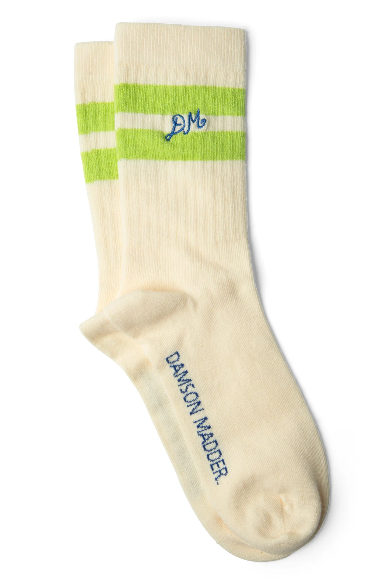 Sporty Calf Length Socks - Cream with Chartreuse Stripe - Image 4