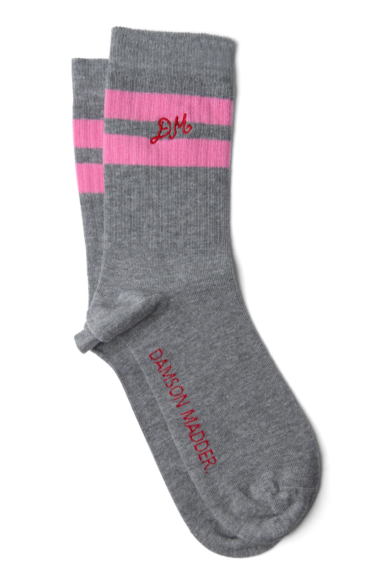 Sporty Calf Length Socks- Grey Marl with Pink Stripe - Image 4