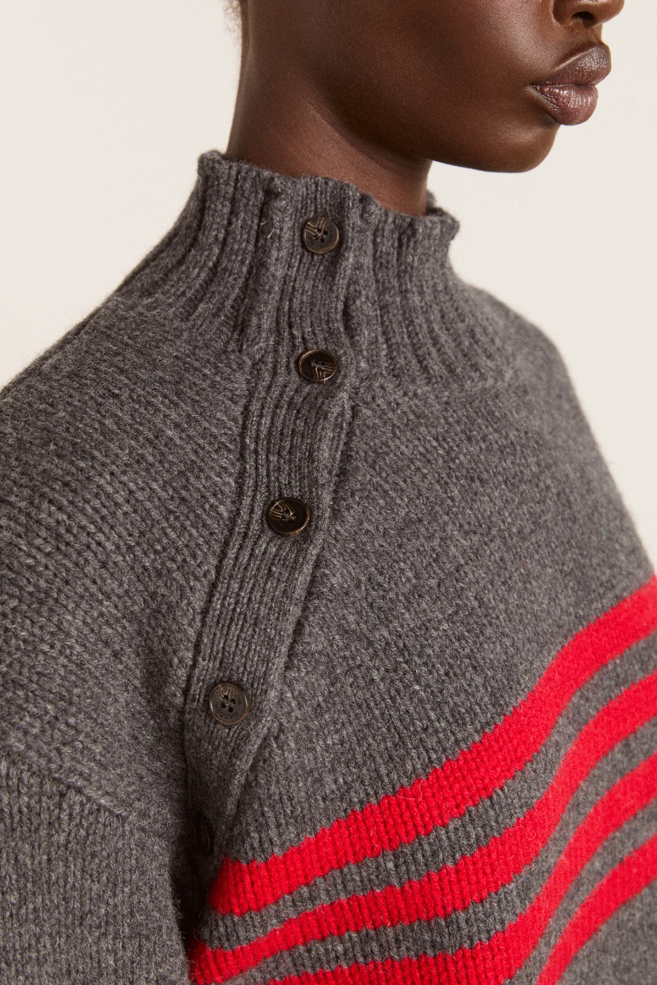 Tallulah High Neck Lambswool Jumper - Charcoal/Red - Image 10