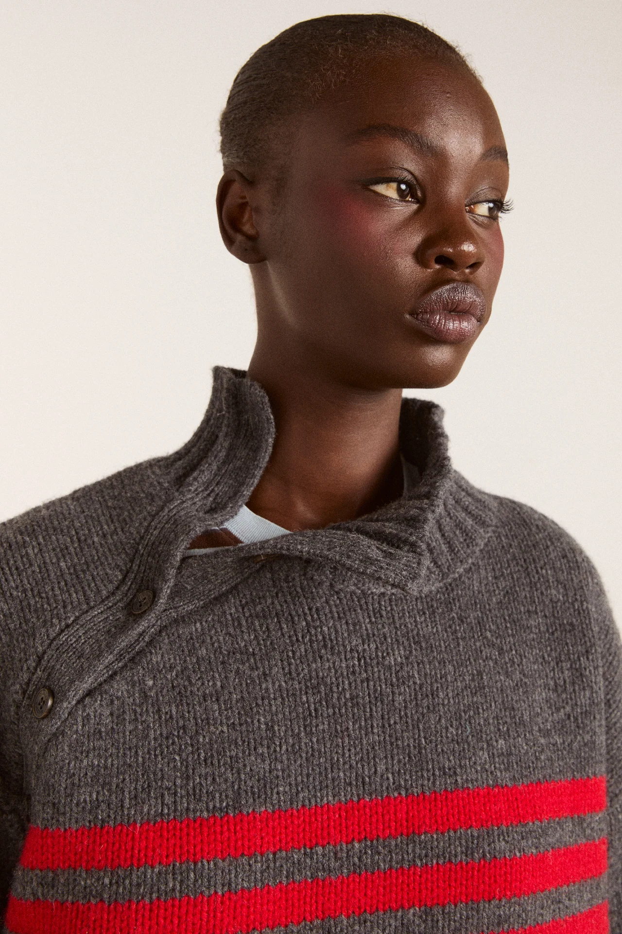 Tallulah High Neck Lambswool Jumper - Charcoal/Red - Image 13