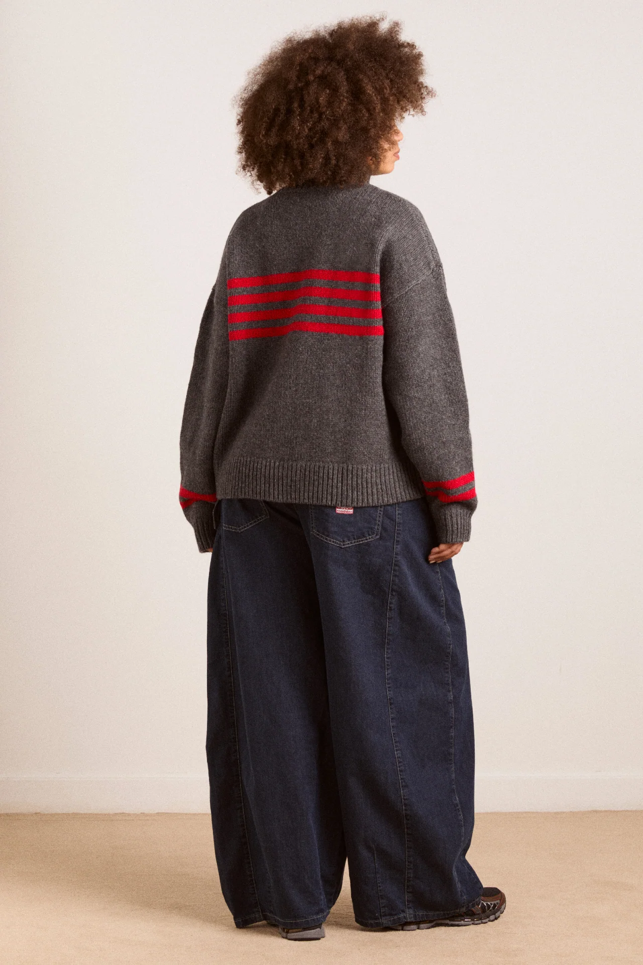 Tallulah High Neck Lambswool Jumper - Charcoal/Red - Image 6