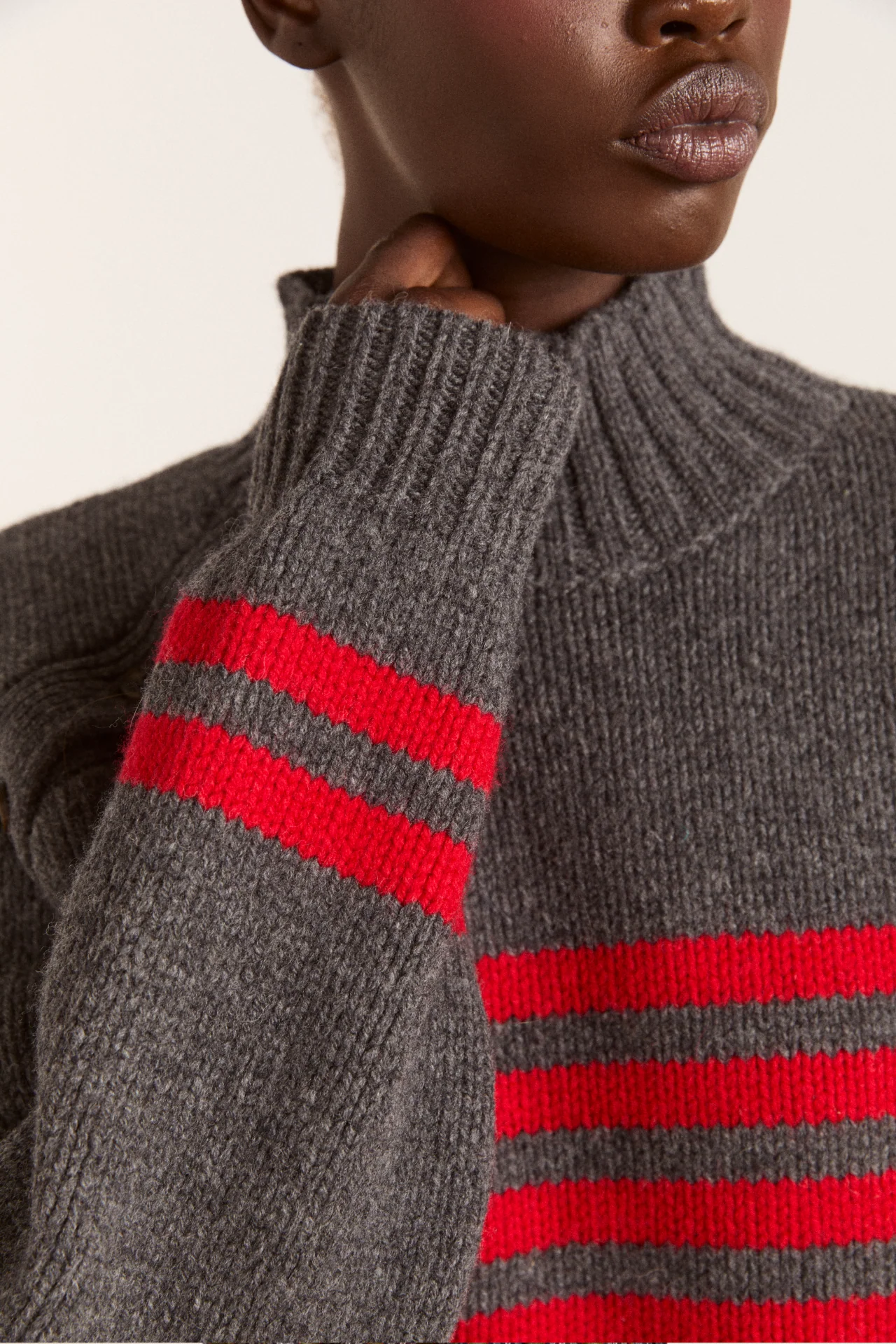 Tallulah High Neck Lambswool Jumper - Charcoal/Red - Image 8