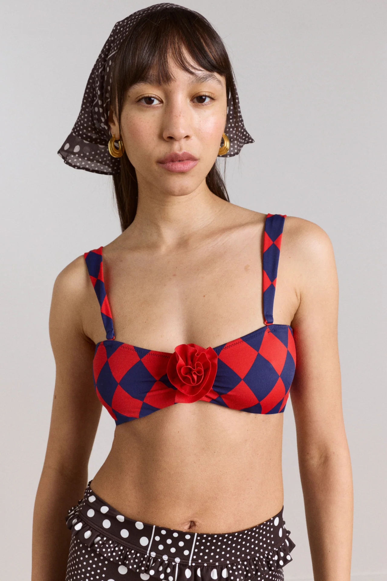Wren Bikini Top With Rosette Detail - Harlequin